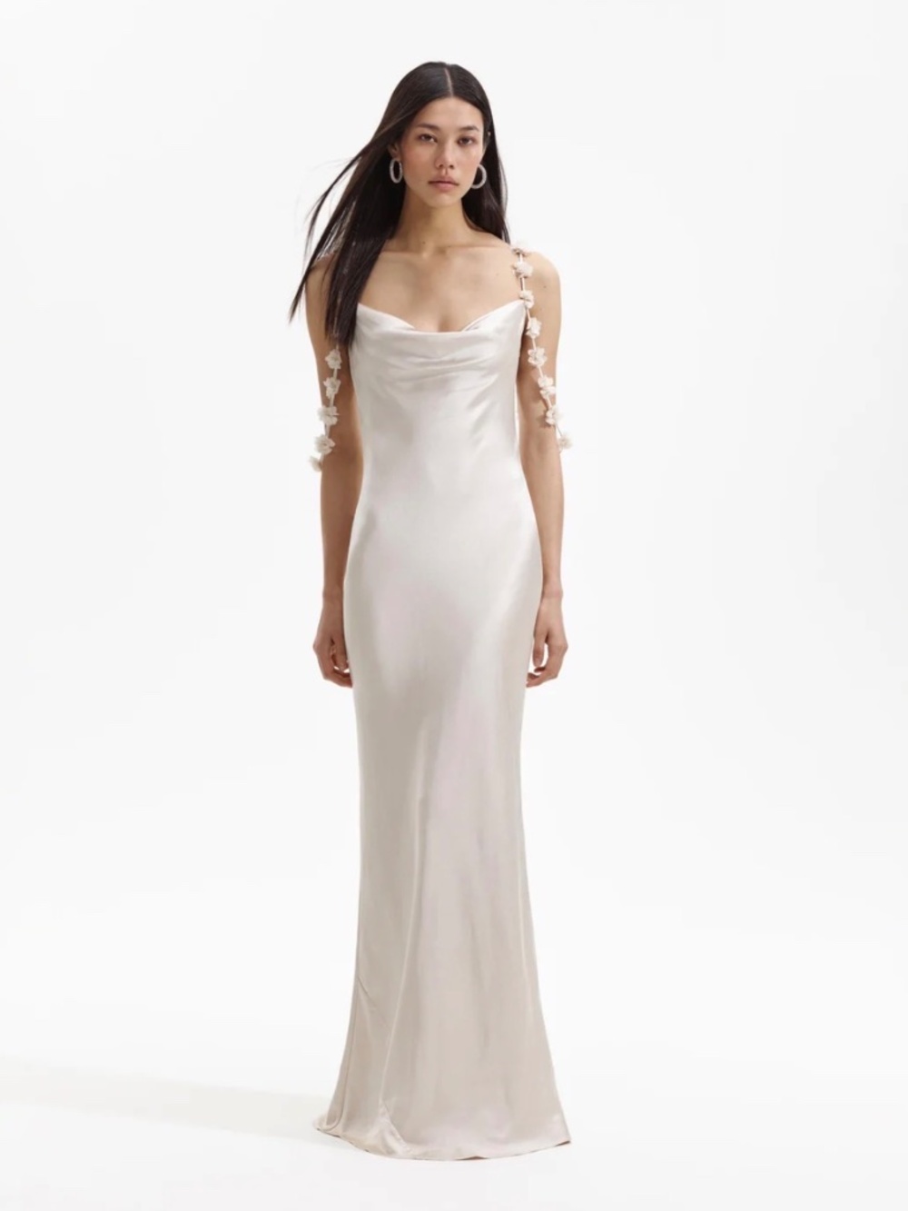 Self-Portrait Champagne Satin Flower Maxi Dress - Picture 2 of 5